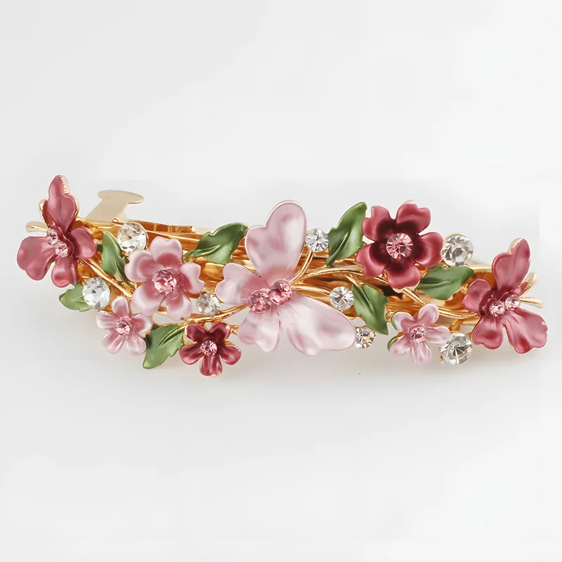 Enamel Flower Rhinestone Barrette
