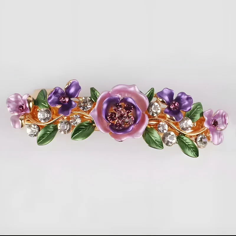Enamel Flower Rhinestone Barrette