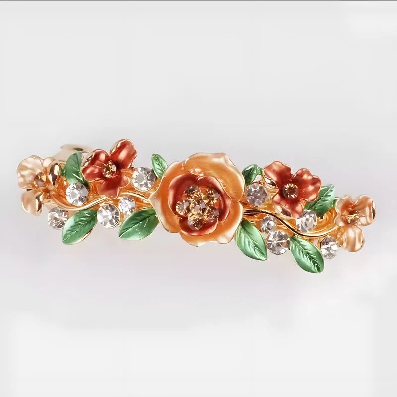 Enamel Flower Rhinestone Barrette