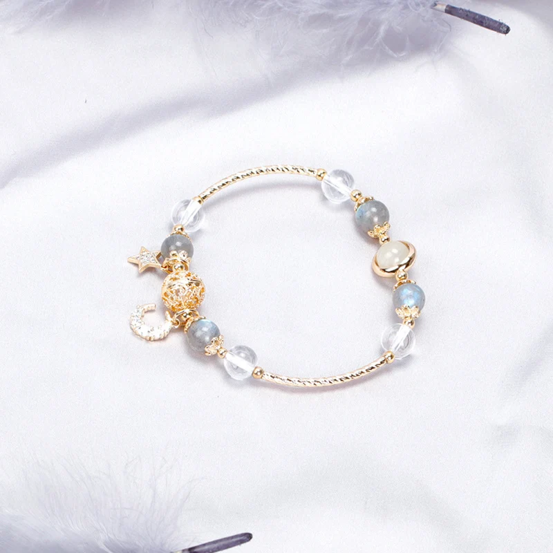 Moon-and-Star Beaded Charm Bracelet