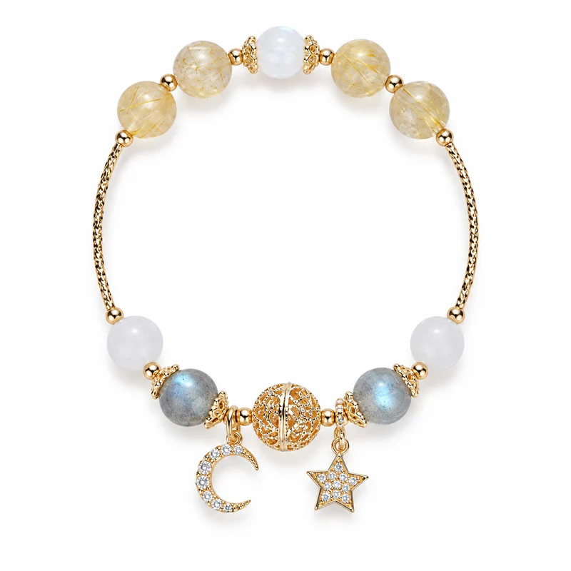 Moon-and-Star Beaded Charm Bracelet