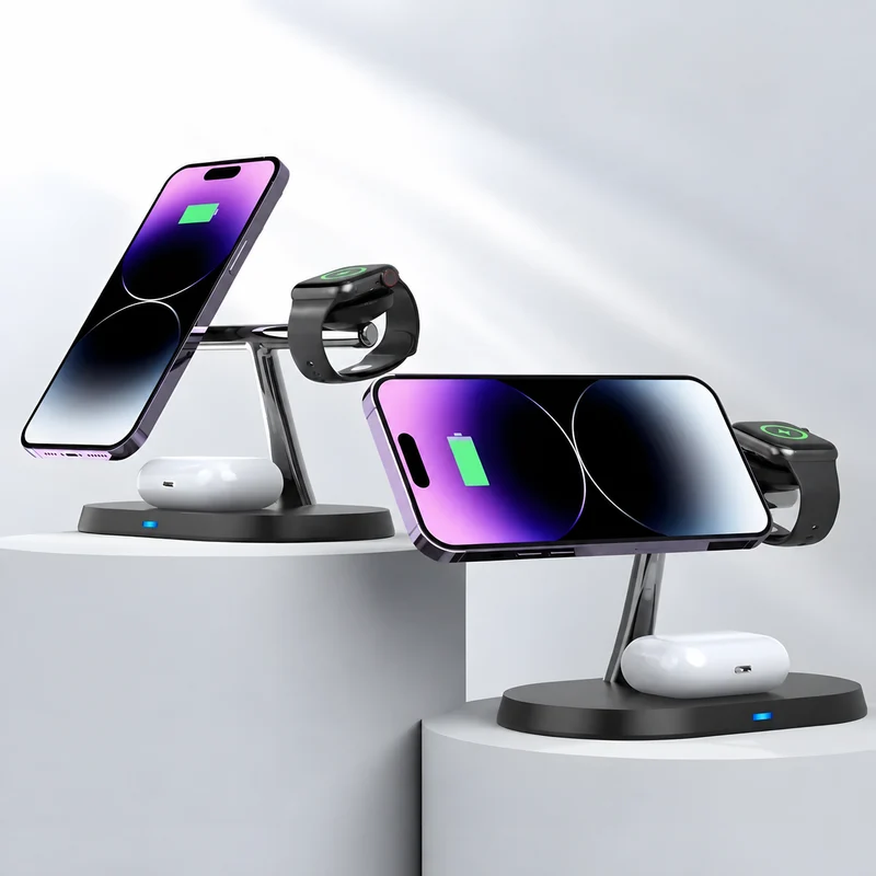 Compact Magnetic Three-Device Charging Stand