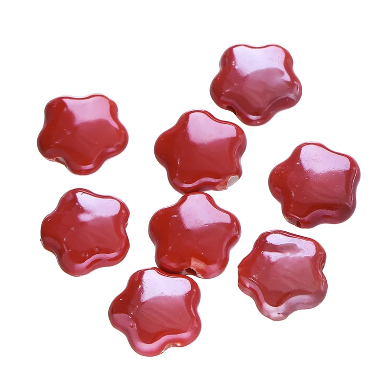 Five-Petal Ceramic Flower Beads, 10-Pack