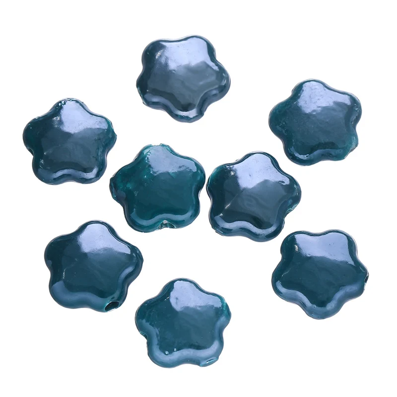 Five-Petal Ceramic Flower Beads, 10-Pack