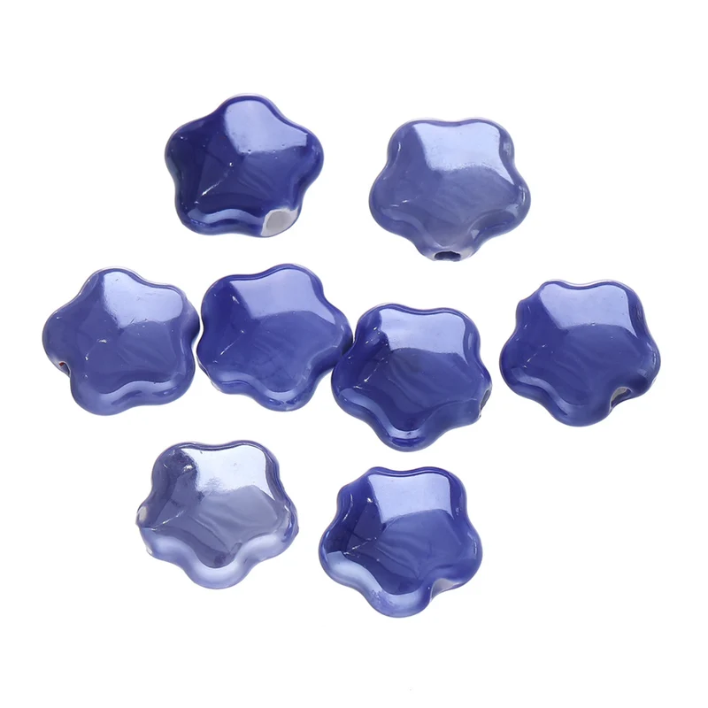 Five-Petal Ceramic Flower Beads, 10-Pack