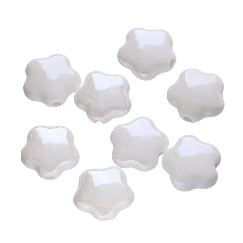 Five-Petal Ceramic Flower Beads, 10-Pack