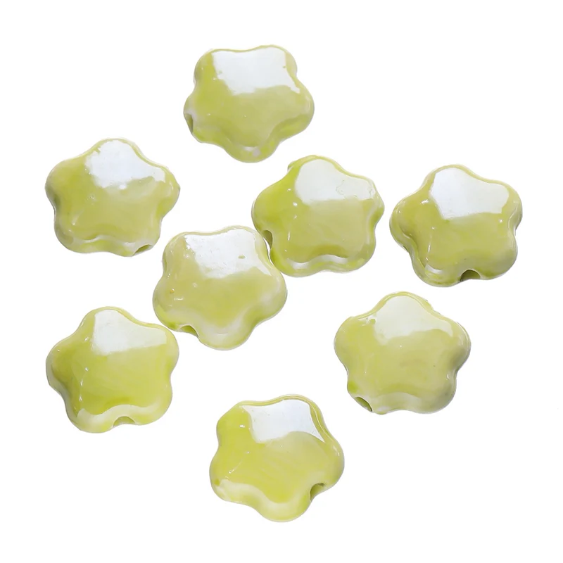 Five-Petal Ceramic Flower Beads, 10-Pack