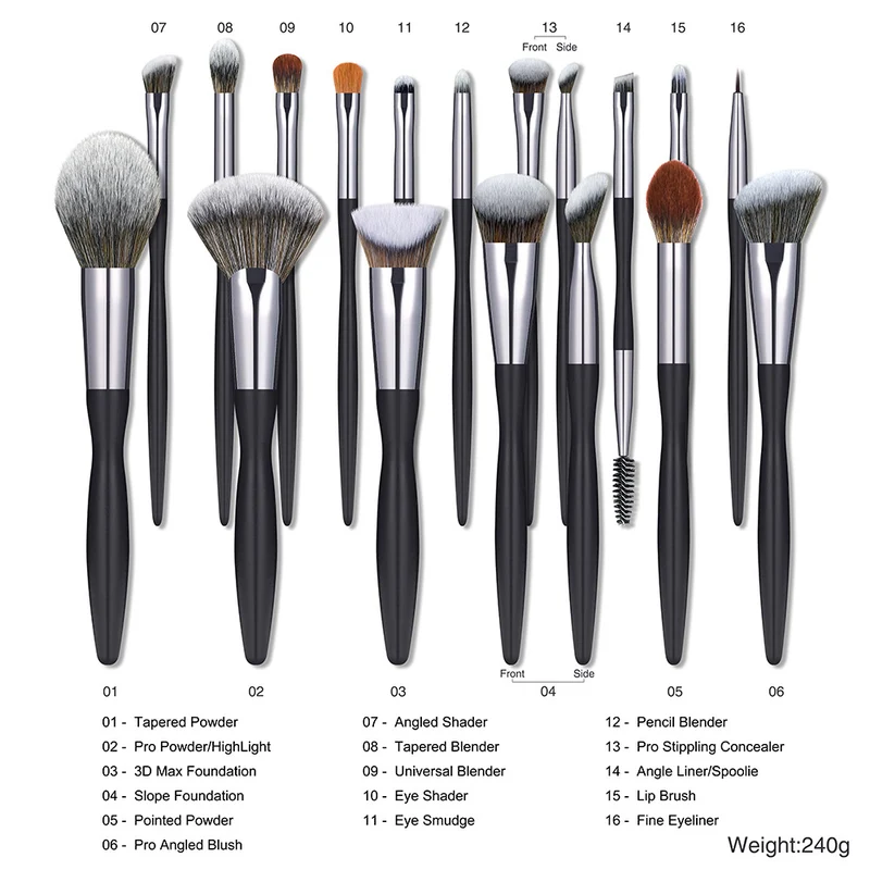 16 Piece Black Makeup Brush Set