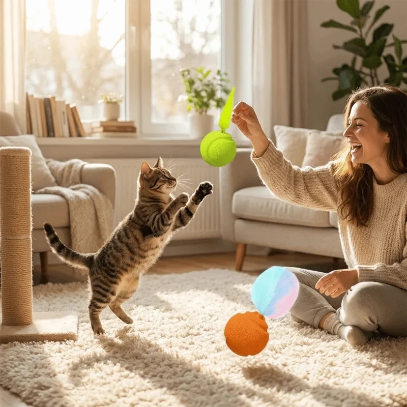 2x Squeaky Cat Ball Toy