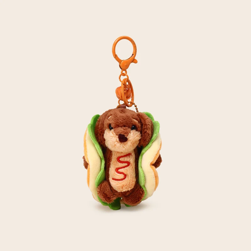 Dachshund Hot Dog Plush Keychain