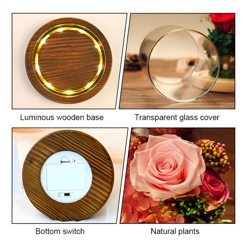 Rose Bear Glass Dome