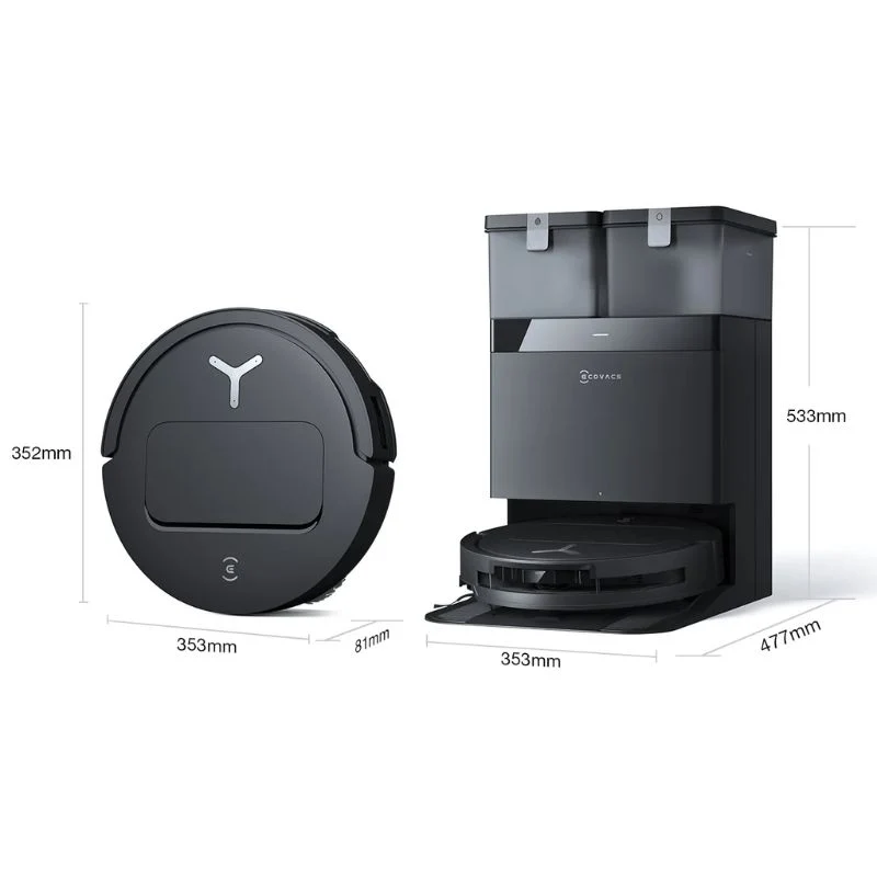 Ecovacs DEEBOT T50 OMNI Robot Aspirapolvere Lavapavimenti, 15000 Pa, Spazzola Laterale Estensibile e Lavapavimenti, ZeroTangle 2.0, lavaggio con acqua calda a 70 ℃, Ultrasottile 81 mm, nero