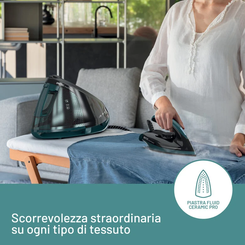 Imetec Smartvapor Ferro da Stiro Generatore di Vapore, Vapore 2 volte più potente, Fino a 6,0 Bar Pump, 2400 W, Colpo di vapore da 350 g, Piastra Fluid Ceramic PRO, Carica continua con serba