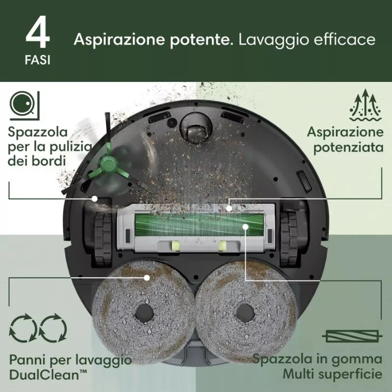 Roomba Irobot Plus 405 Combo con Stazione di Pulizia Lavaggio e Ricarica Robot Aspirapolvere 2-in-1 Lava e Aspira