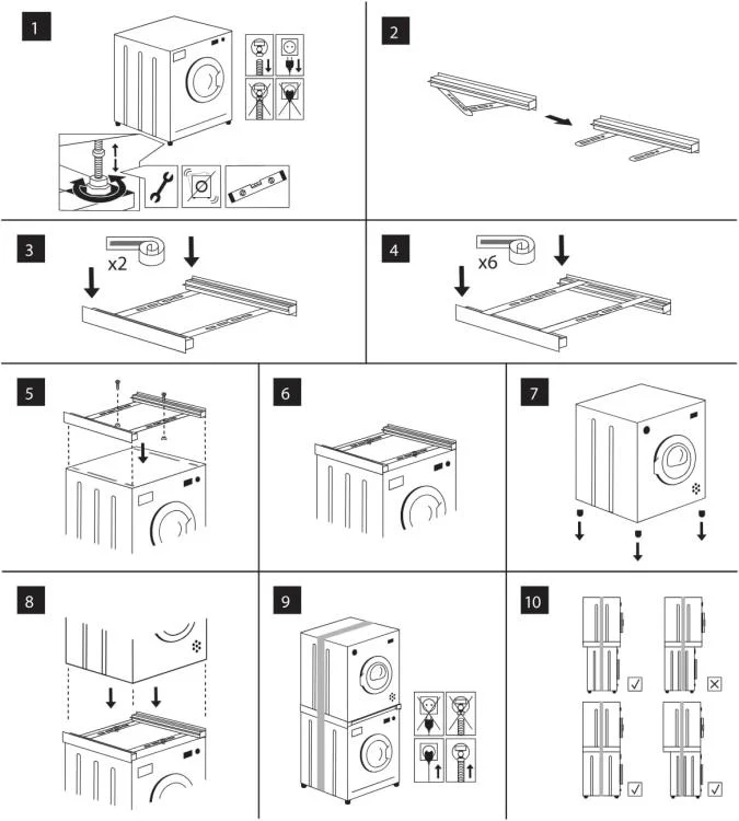 Superior Tower Slim Kit Sovrapposizione Lavatrice/Asciugatrice Con Ripiano 60Kg