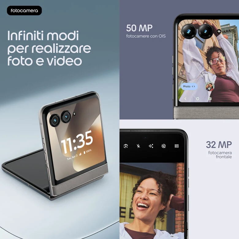 Motorola razr 70 (8/256GB, Doppia camera 50MP, Display interno FHD+ 6.9" 120Hz e esterno 3.62", MediaTek Dimensity 7450X, 4800mAh, TurboPower 30W, Android 16), PANTONE Hematite