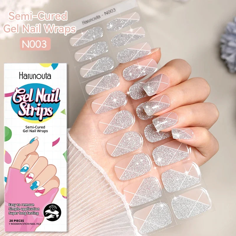 20 Tips Glitter Lines Semi-Cured Gel Nail Sticker