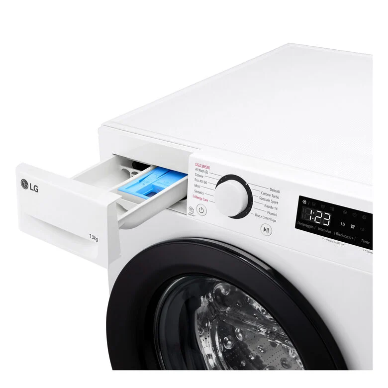 LG F4R3013NSWB Lavatrice A Libera Installazione 13 Kg, 1400 Giri, Tecnologia AI DD™, Lavaggio A Vapore, Allergy Care, Motore Inverter Direct Drive™, Classe A-20%, Bianco