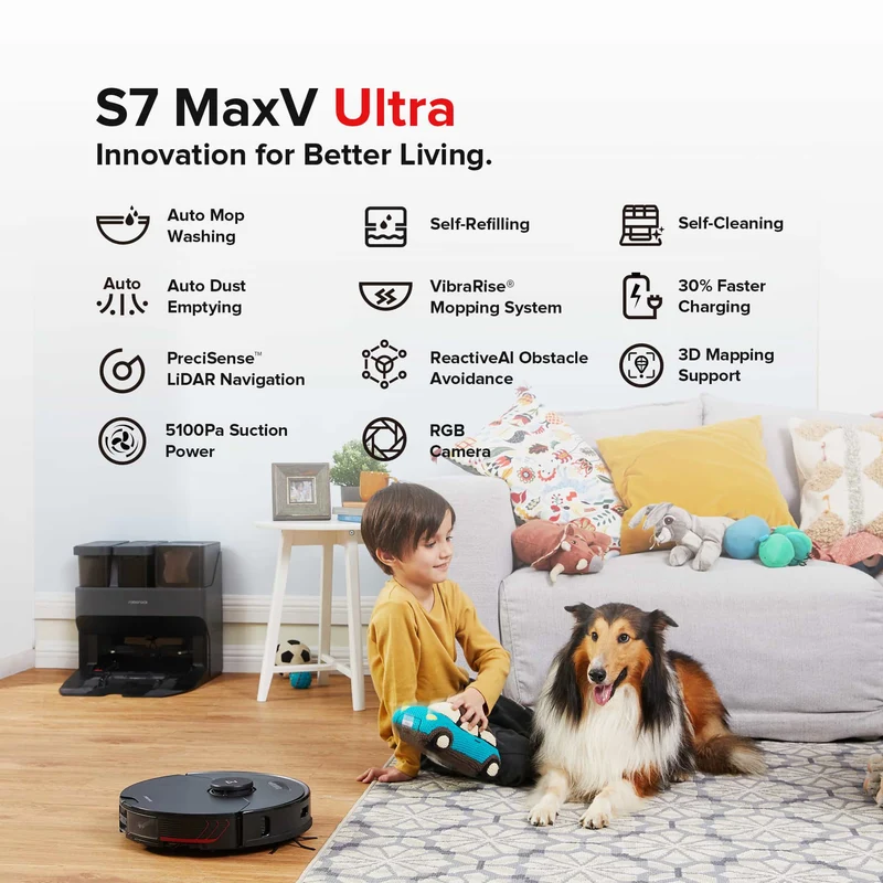 Roborock S7 MaxV Ultra Robot Vacuum with Empty Wash Fill Dock