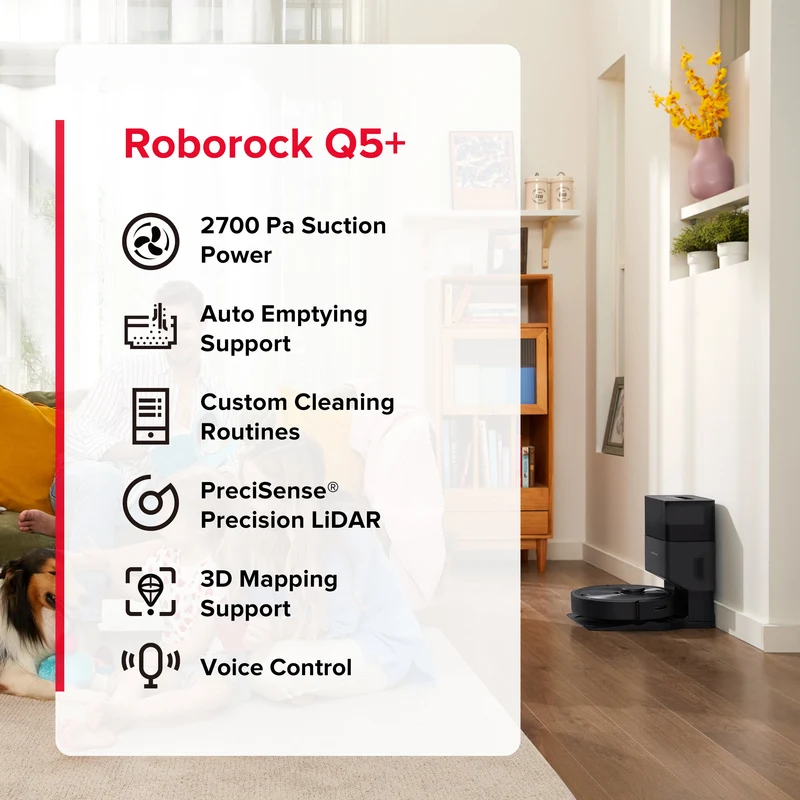 Roborock Q5+ Robot Vacuum with Auto-Empty Dock Pure