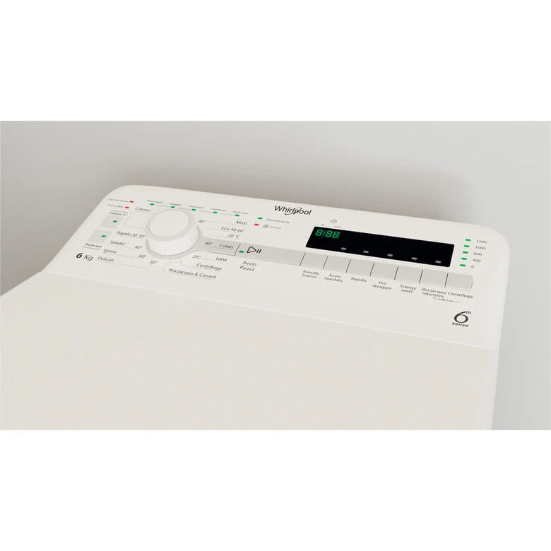 Whirlpool TDLR 6240S IT Lavatrice A Libera Installazione A Carica Dall'alto 6 Kg, 1200 Giri, Tecnologia 6° Senso, Soft Opening, Classe C, Bianco
