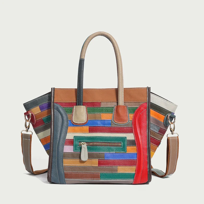 Abstract Linear Top Handle Bag with charm