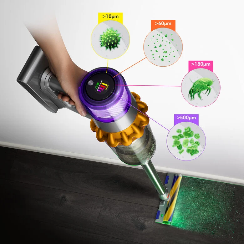 Dyson V15 Detect Absolute Nichel, Acciaio inossidabile, Giallo Senza sacchetto